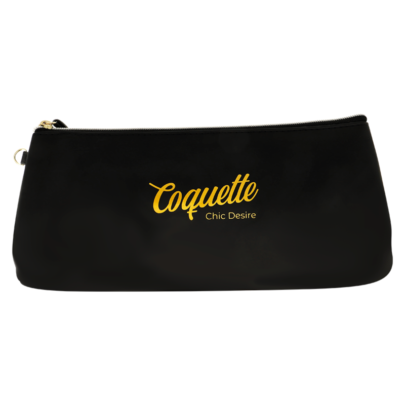 Geanta depozitare jucarii erotice Coquette Chic Desire neagra – 28.5x13cm logo auriu fermoar argintiu