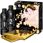 Gel masaj erotic body to body Shunga Oriental – kit 2x250ml cu aroma melon mango si folie aurie