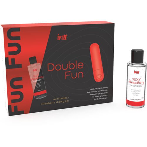 Kit Glont Vibrator si Gel Lubrifiant Capsuni Double Fun - INTT - Vibratoare - Sensivo