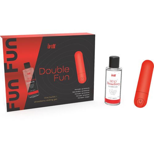Kit Glont Vibrator si Gel Lubrifiant Capsuni Double Fun - INTT - Vibratoare - Sensivo