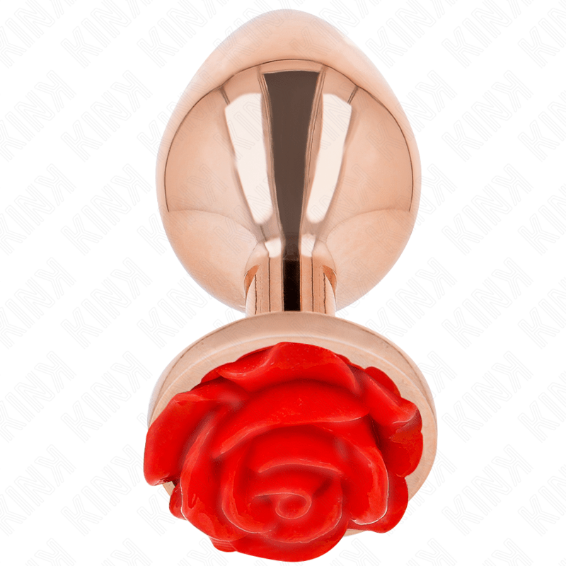 Plug Anal Metalic Auriu cu Trandafir Rosu L - Kink - BDSM - Sensivo