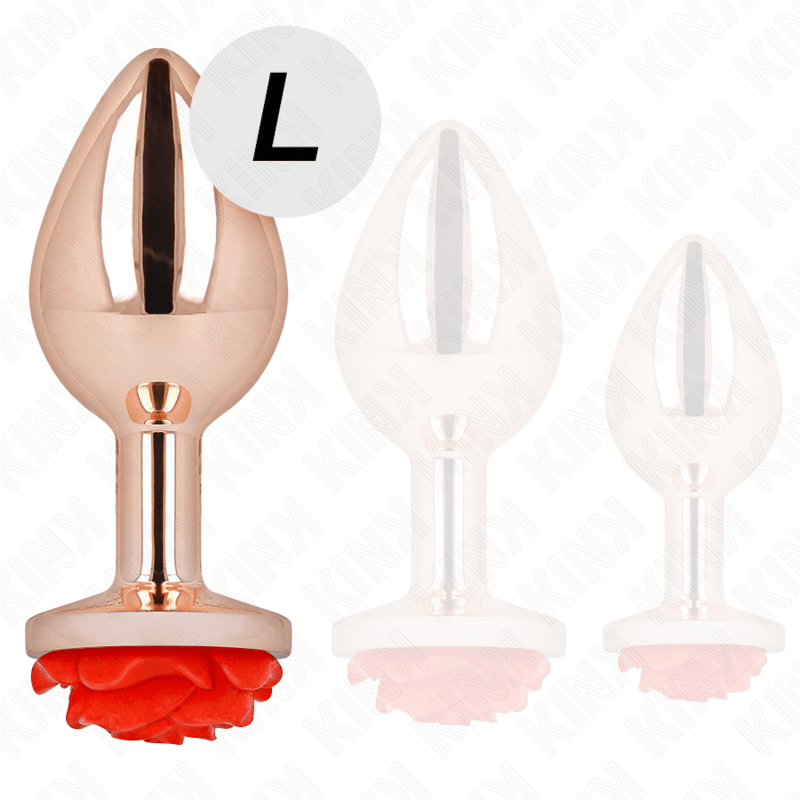 Plug Anal Metalic Auriu cu Trandafir Rosu L - Kink - BDSM - Sensivo