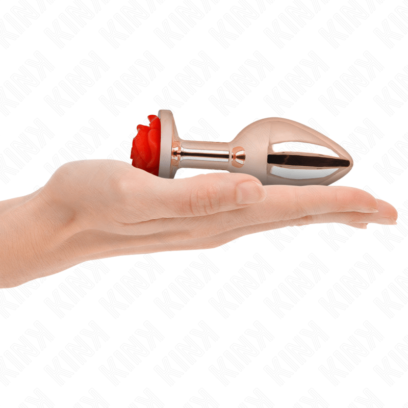Plug Anal Metalic Auriu cu Trandafir Rosu L - Kink - BDSM - Sensivo