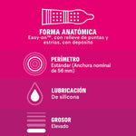 Detaliu textura puncte si striatii prezervative Durex Dame Placer – senzatii mai intense