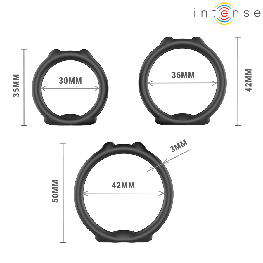 Set 3 Inele Penis Intense Peter Model 9 Silicon Extensibil - Inel Penis - Sensivo