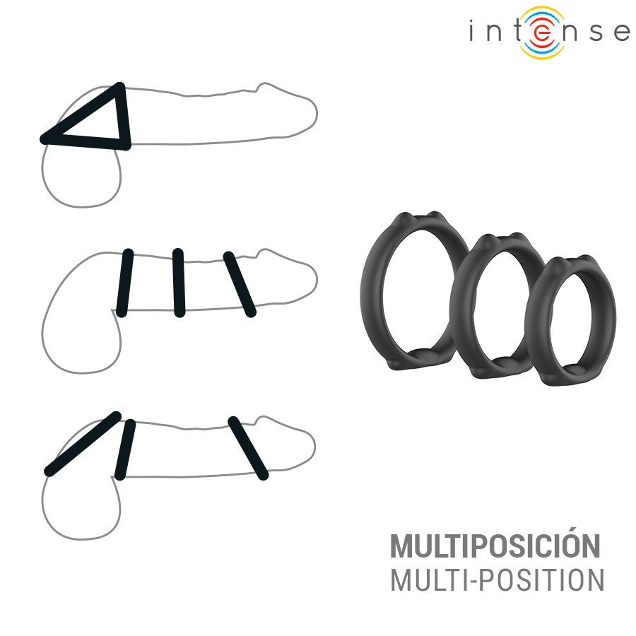 Set 3 Inele Penis Intense Peter Model 9 Silicon Extensibil - Inel Penis - Sensivo